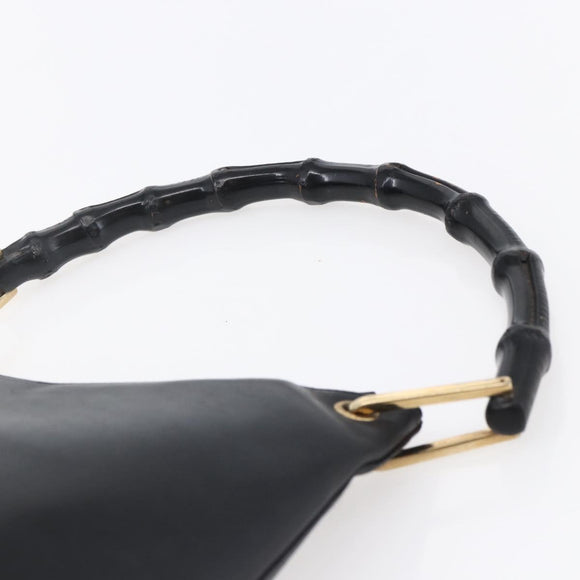 GUCCI Bamboo Shoulder Bag Leather Black Gold 001 3007 Auth BA7130