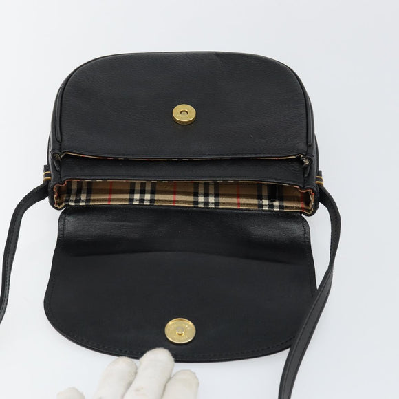 Burberrys Shoulder Bag Leather Black Gold Auth BA7135