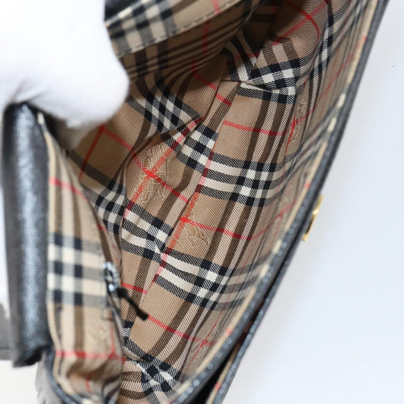 Burberrys Shoulder Bag Leather Black Gold Auth BA7135