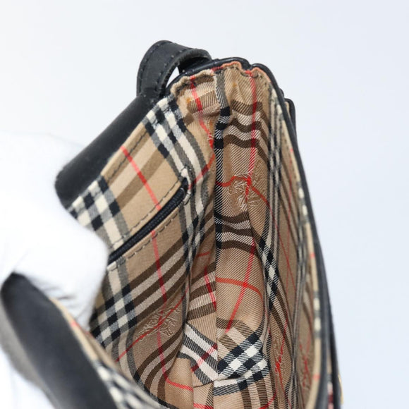 Burberry Schoudertas Leer Zwart Goud Auth BA7135