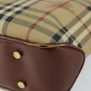 BURBERRY Nova Check Hand Bag PVC Beige Silver Auth BA7137-9