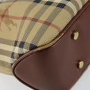 BURBERRY Nova Check Hand Bag PVC Beige Silver Auth BA7137-14