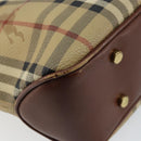 BURBERRY Nova Check Hand Bag PVC Beige Silver Auth BA7137-16