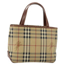 BURBERRY Nova Check Hand Bag PVC Beige Silver Auth BA7137-1