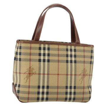 BURBERRY Nova Check Hand Bag PVC Beige Silver Auth BA7137