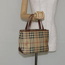BURBERRY Nova Check Hand Bag PVC Beige Silver Auth BA7137-21