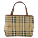 BURBERRY Nova Check Hand Bag PVC Beige Silver Auth BA7137-13
