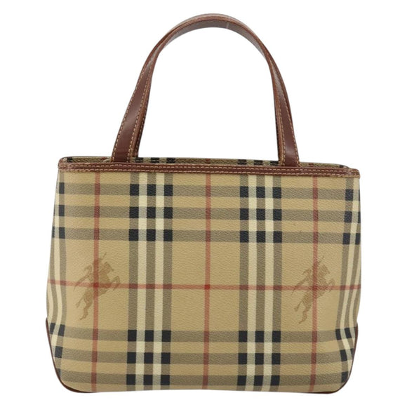 BURBERRY Nova Check Hand Bag PVC Beige Silver Auth BA7137