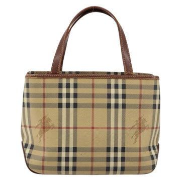 BURBERRY Nova Check Hand Bag PVC Beige Silver Auth BA7137 - 0