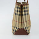 BURBERRY Nova Check Hand Bag PVC Beige Silver Auth BA7137-3