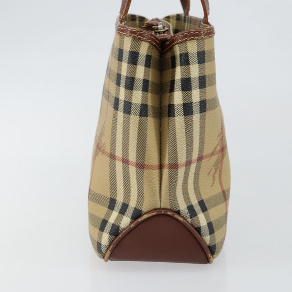 BURBERRY Nova Check Hand Bag PVC Beige Silver Auth BA7137