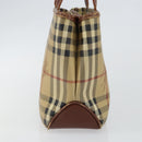 BURBERRY Nova Check Hand Bag PVC Beige Silver Auth BA7137-4