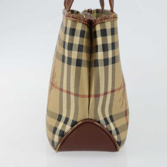 BURBERRY Nova Check Hand Bag PVC Beige Silver Auth BA7137