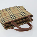 BURBERRY Nova Check Hand Bag PVC Beige Silver Auth BA7137-6