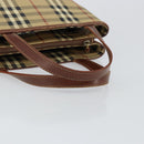 BURBERRY Nova Check Hand Bag PVC Beige Silver Auth BA7137-7
