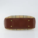 BURBERRY Nova Check Hand Bag PVC Beige Silver Auth BA7137-5