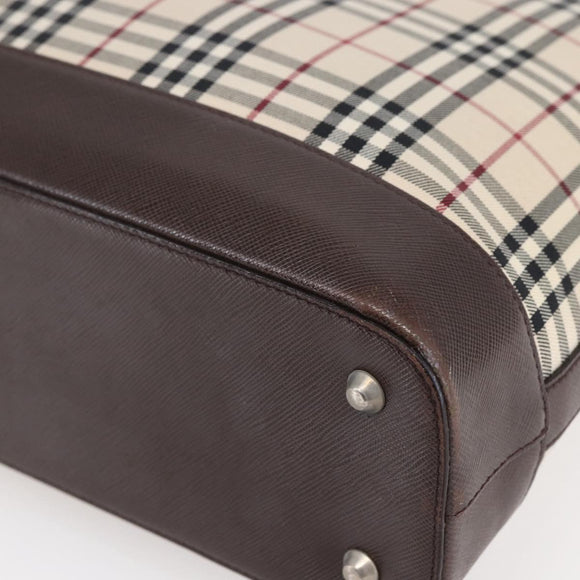 BURBERRY Nova Check Tote Bag Canvas Beige Silver Auth BA7138