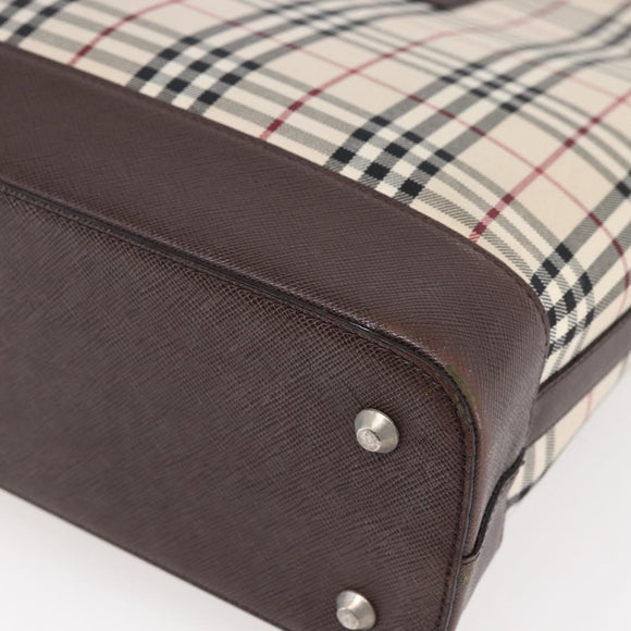 BURBERRY Nova Check Tote Bag Canvas Beige Silver Auth BA7138