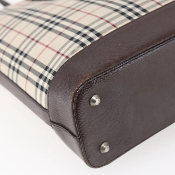 BURBERRY Nova Check Tote Bag Canvas Beige Silver Auth BA7138