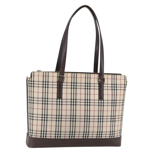BURBERRY Nova Check Tote Bag Canvas Beige Silver Auth BA7138