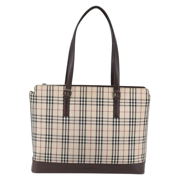 BURBERRY Nova Check Tote Bag Canvas Beige Silver Auth BA7138