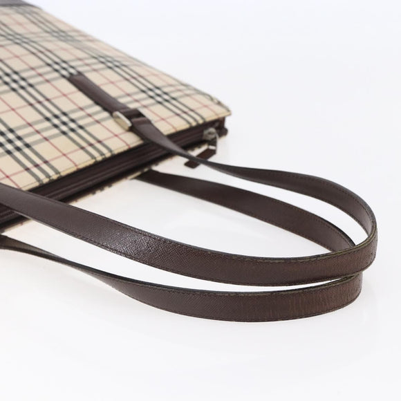 BURBERRY Nova Check Tote Bag Canvas Beige Silver Auth BA7138