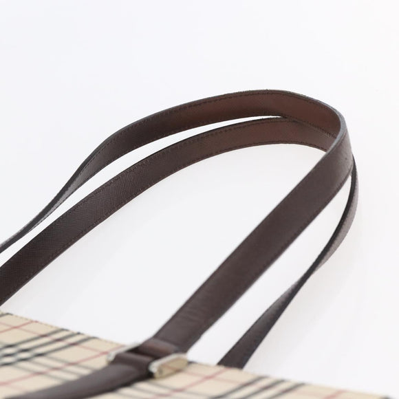 BURBERRY Nova Check Tote Bag Canvas Beige Silver Auth BA7138