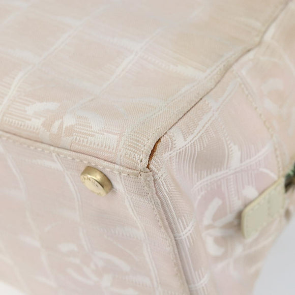 CHANEL New Travel Line Hand Bag Nylon Beige CC Auth BA7142
