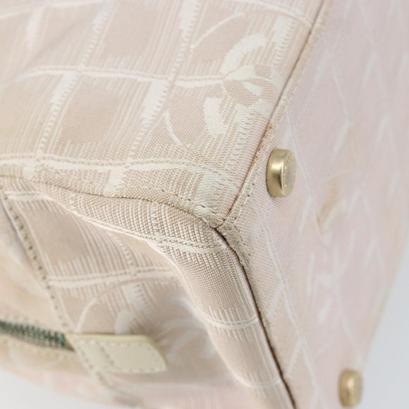 CHANEL New Travel Line Hand Bag Nylon Beige CC Auth BA7142