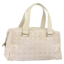 CHANEL New Travel Line Hand Bag Nylon Beige CC Auth BA7142-1