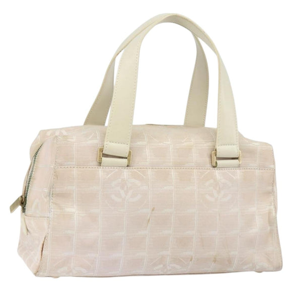 CHANEL New Travel Line Hand Bag Nylon Beige CC Auth BA7142
