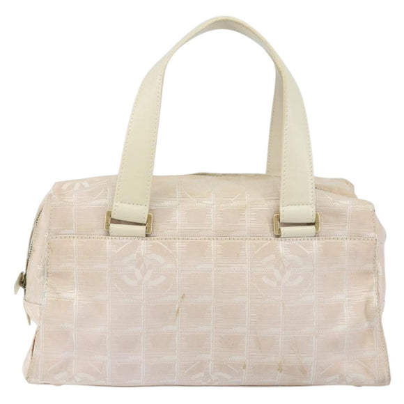 CHANEL New Travel Line Hand Bag Nylon Beige CC Auth BA7142