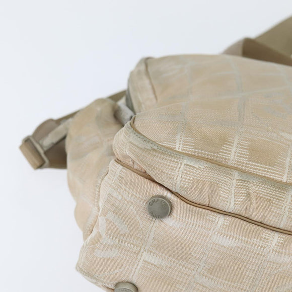 CHANEL New Travel Line Hand Bag Nylon 2way Beige Silver CC Auth BA7143