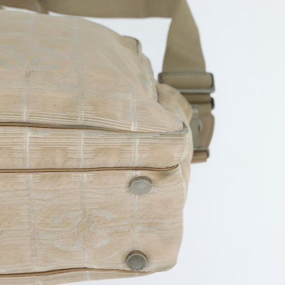 CHANEL New Travel Line Hand Bag Nylon 2way Beige Silver CC Auth BA7143