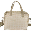 CHANEL New Travel Line Hand Bag Nylon 2way Beige Silver CC Auth BA7143-2