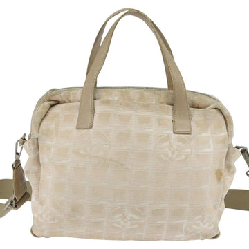 CHANEL New Travel Line Hand Bag Nylon 2way Beige Silver CC Auth BA7143 - 0
