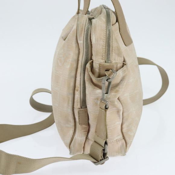 CHANEL New Travel Line Hand Bag Nylon 2way Beige Silver CC Auth BA7143