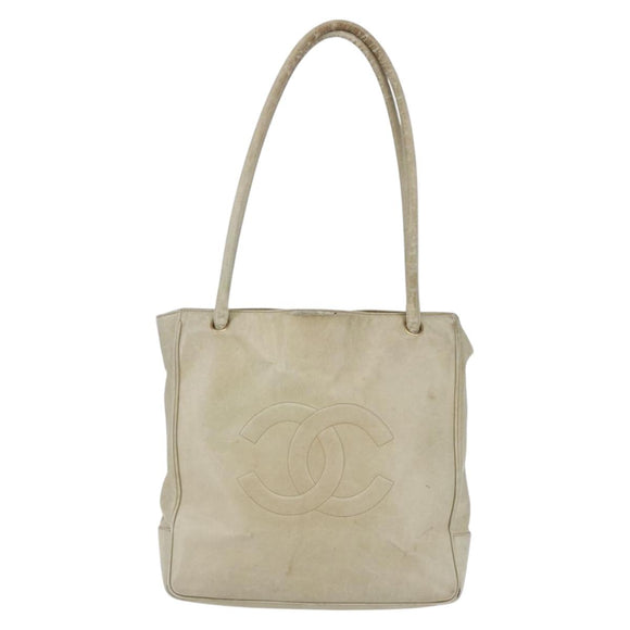 CHANEL Shoulder Bag Leather Beige Gold CC Auth BA7146