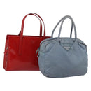 PRADA Tote Bag Leather Nylon 2 Set Red Blue Auth BA7150-1