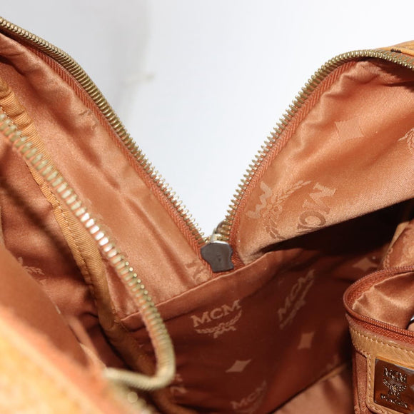 MCM Logogram Vicetos Backpack PVC Leather Brown Gold Auth BA7151
