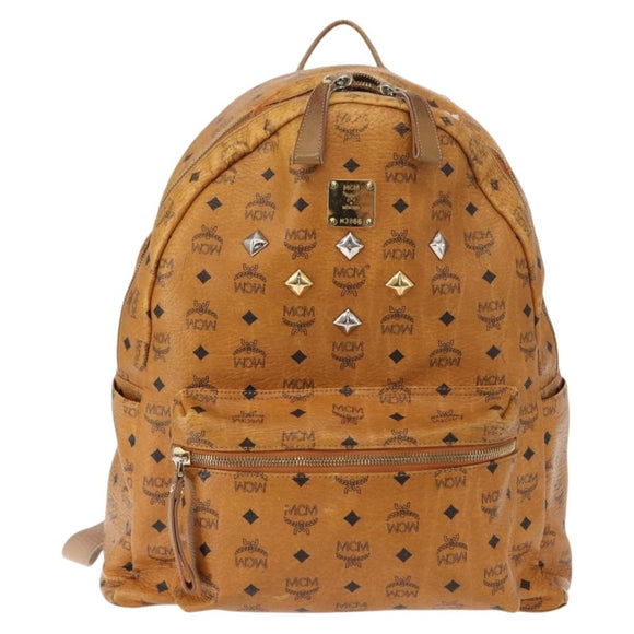 MCM Logogram Vicetos Backpack PVC Leather Brown Gold Auth BA7151