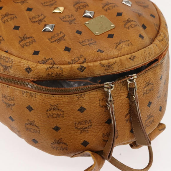 MCM Logogram Vicetos Backpack PVC Leather Brown Gold Auth BA7151