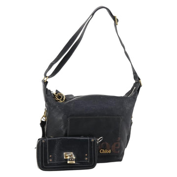 Chloe Hand Bag Leather 2Set Black Silver Auth BA7152
