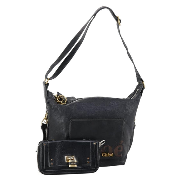 Chloe Hand Bag Leather 2Set Black Silver Auth BA7152