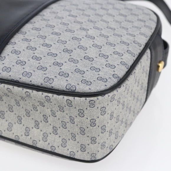 GUCCI Micro GG Canvas Shoulder Bag PVC Leather Navy Gold Auth BA7238