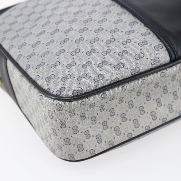 GUCCI Micro GG Canvas Shoulder Bag PVC Leather Navy Gold Auth BA7238