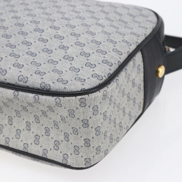 GUCCI Micro GG Canvas Shoulder Bag PVC Leather Navy Gold Auth BA7238