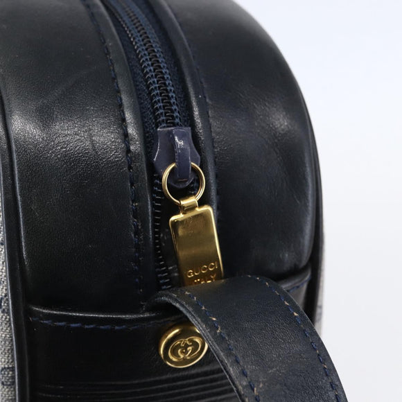 GUCCI Micro GG Canvas Shoulder Bag PVC Leather Navy Gold Auth BA7238