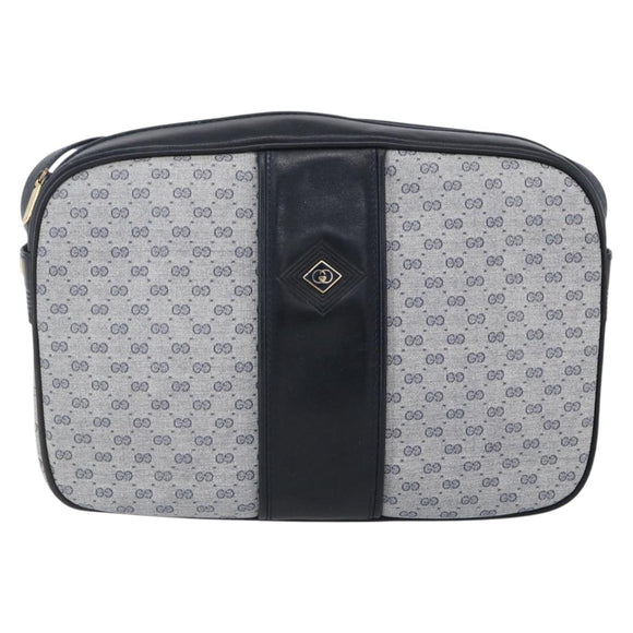 GUCCI Micro GG Canvas Shoulder Bag PVC Leather Navy Gold Auth BA7238