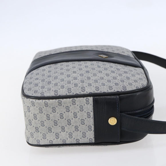 GUCCI Micro GG Canvas Shoulder Bag PVC Leather Navy Gold Auth BA7238